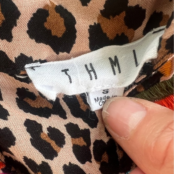 THML Boho Leopard Print Embroidered Tassel Top Sz S Ruffle Sleeve Festival Chic - Picture 12 of 16